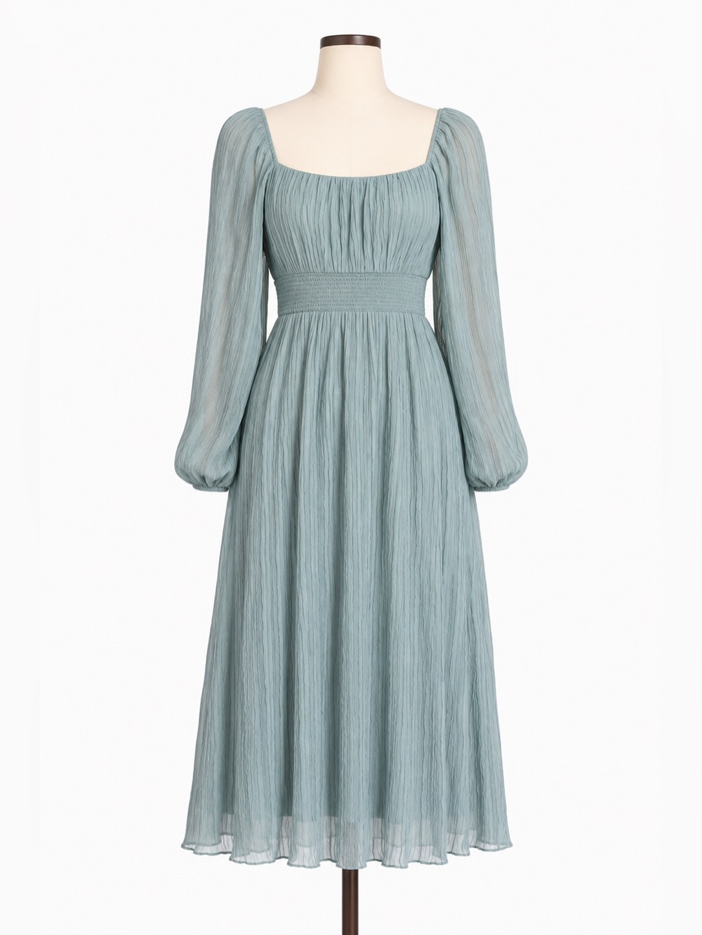 Zoe & Claire Seafoam Balloon Sleeve Smocked Midi Dress Size S